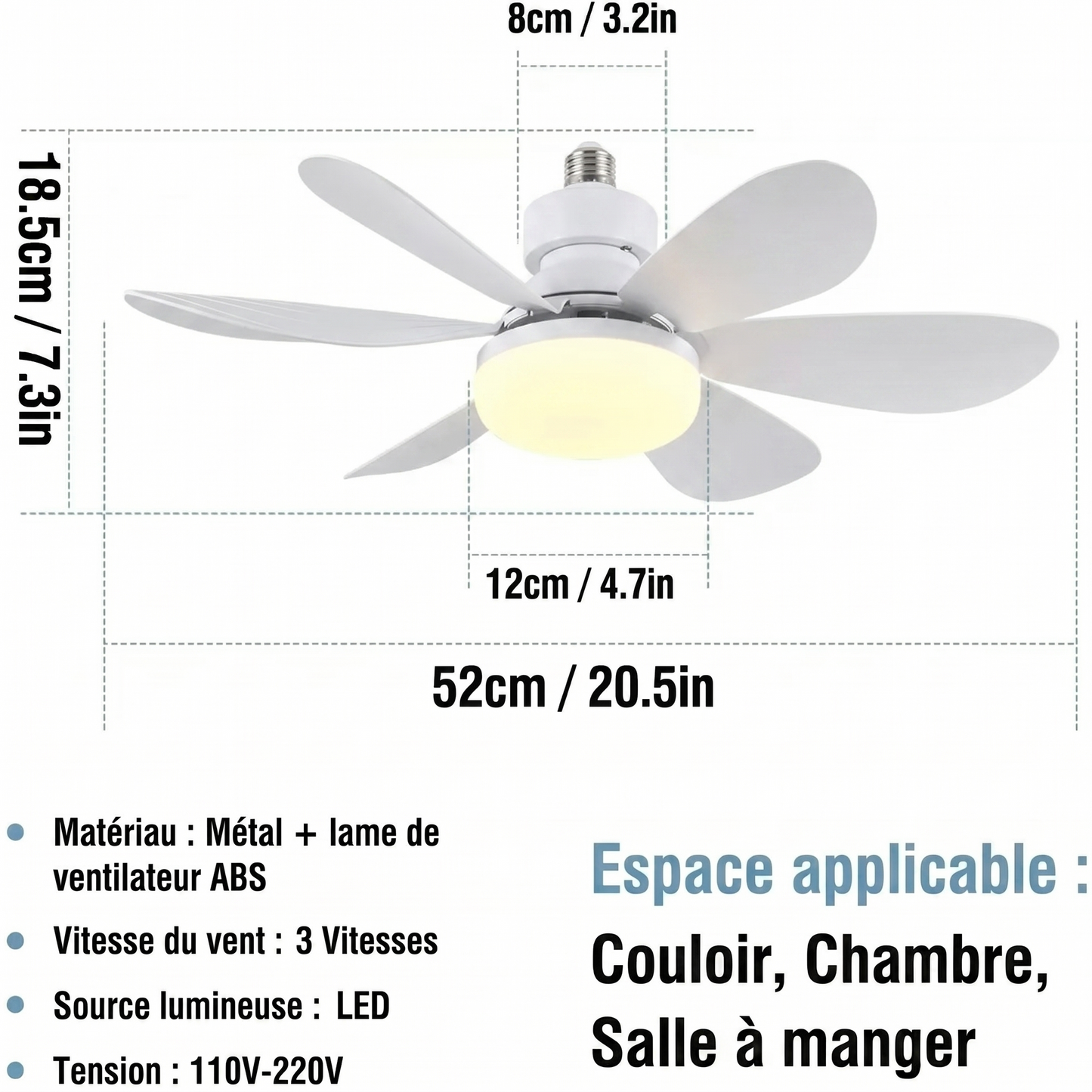 Ventilateur LED E27 Remote